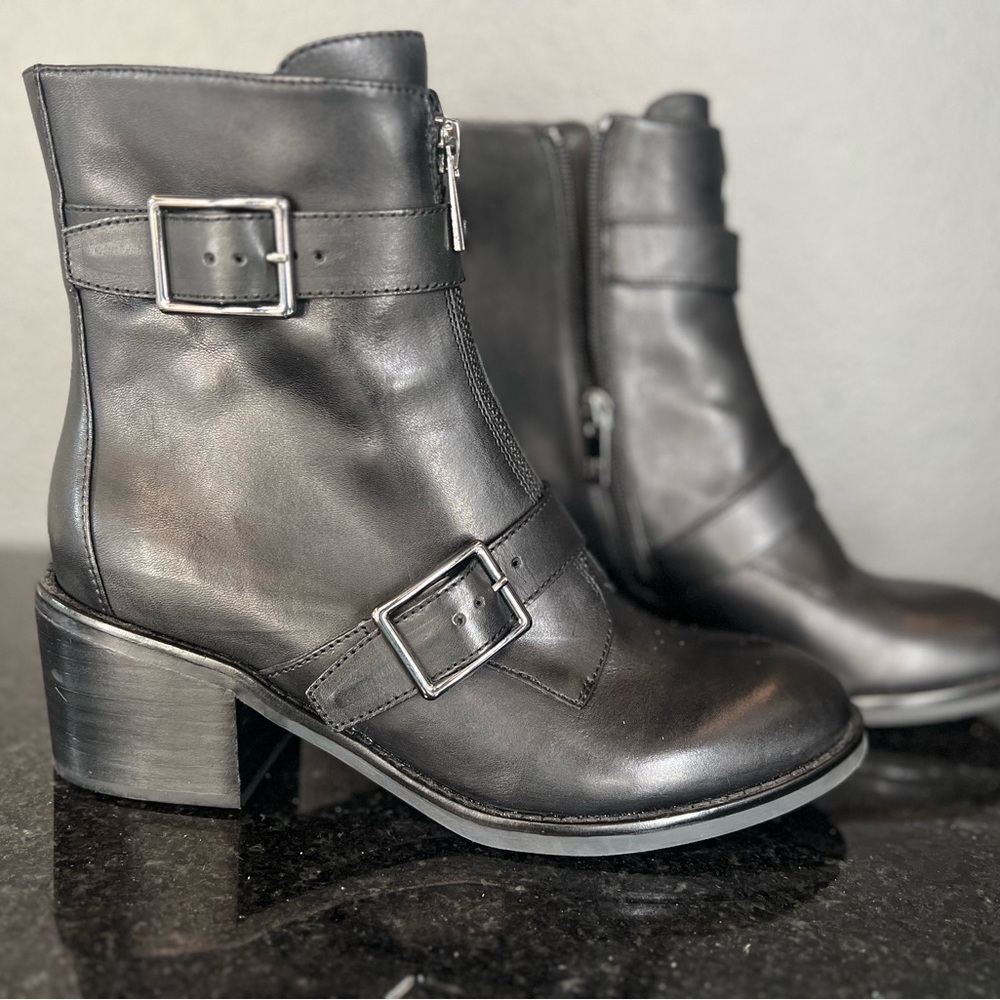 Donald J. Pliner Black Combat Moto Boots Rugged Sophistication